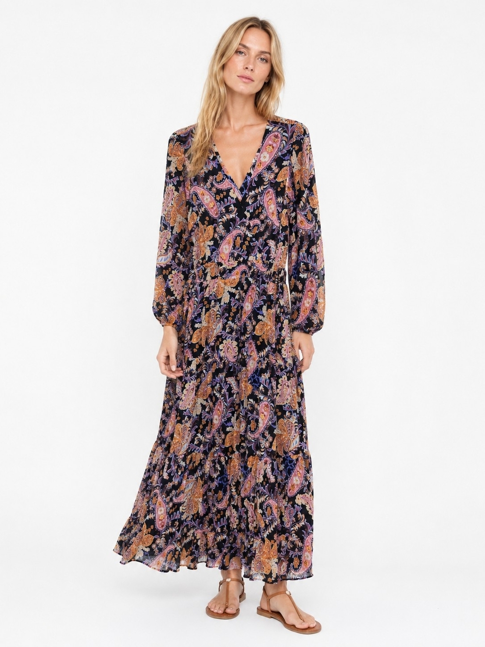 MINKPINK Size M Paisley V-Neck Maxi Boho Dress